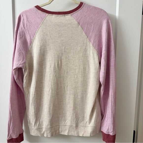 Marine Layer Varsity Raglan Sweatshirt Pink Burgundy Oatmeal Colorblock M Soft! - Picture 2 of 9